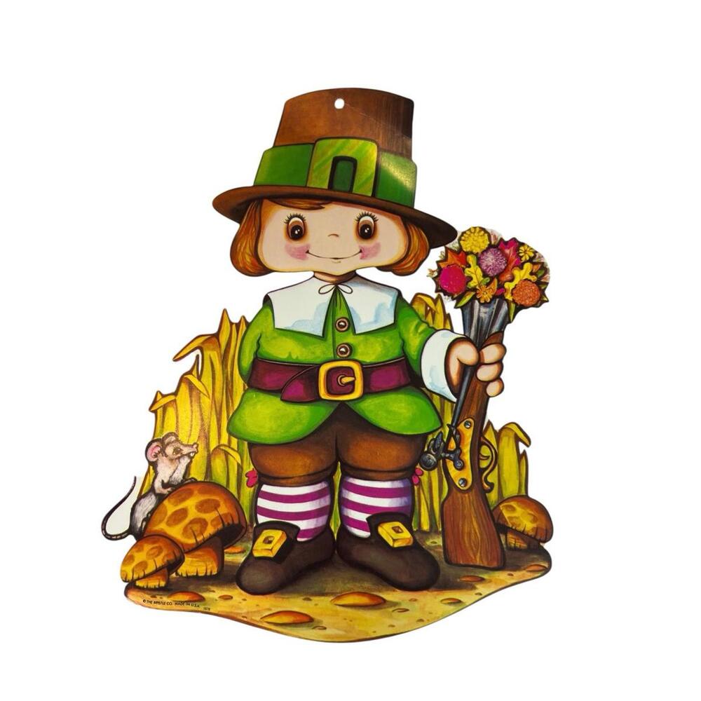 Vintage Thanksgiving Decoration‎ Pilgrim Die-Cut Beistle Made In USA 1978